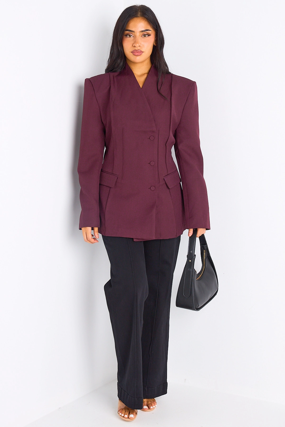 Veste blazer prune à épaulettes