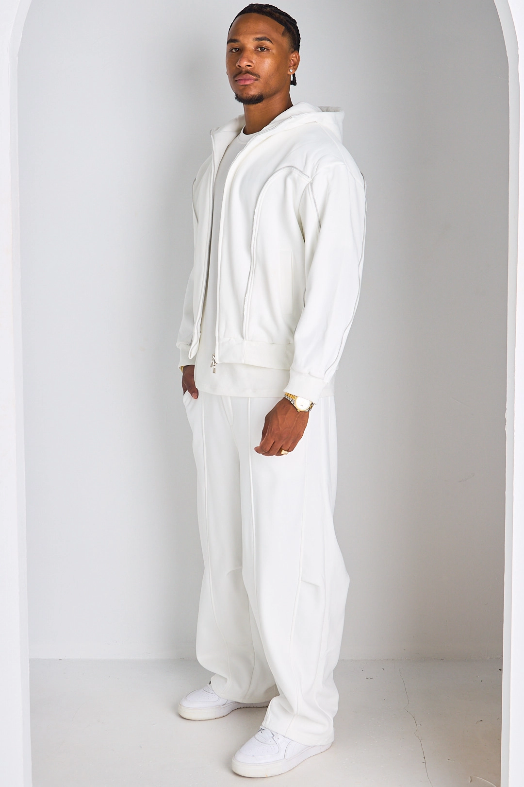 Ensemble 2 pièces : veste + jogging blanc à empiècement zip