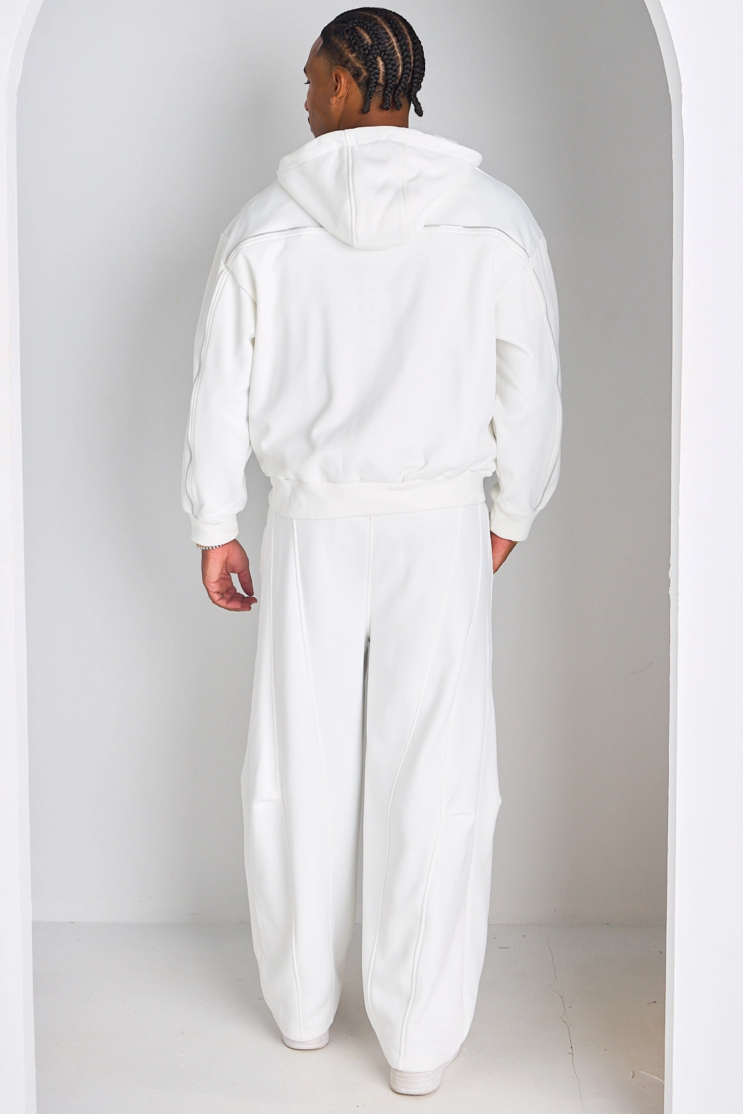 Ensemble 2 pièces : veste + jogging blanc à empiècement zip