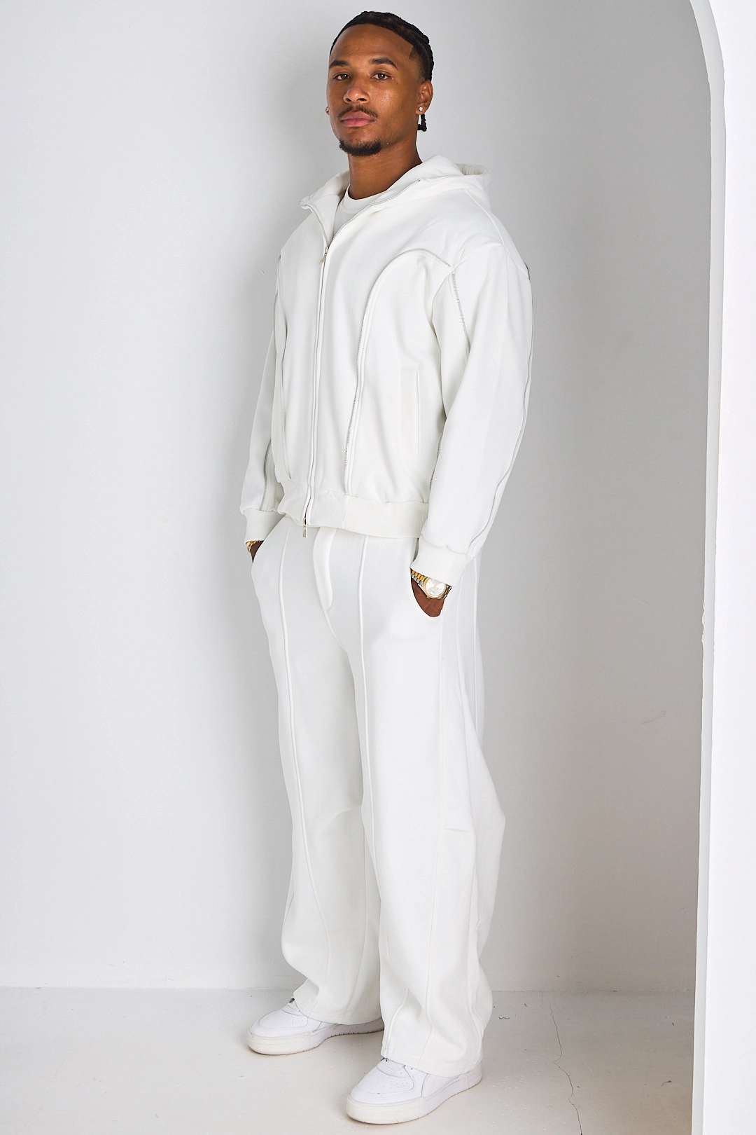 Ensemble 2 pièces : veste + jogging blanc à empiècement zip