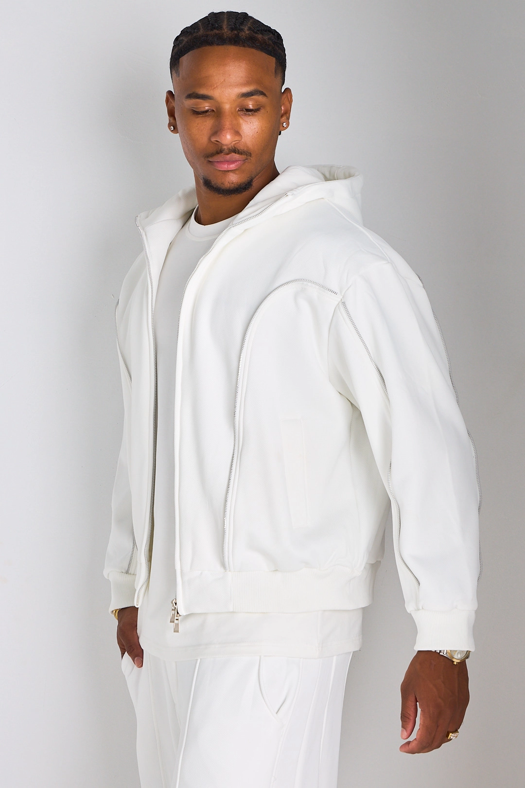Ensemble 2 pièces : veste + jogging blanc à empiècement zip