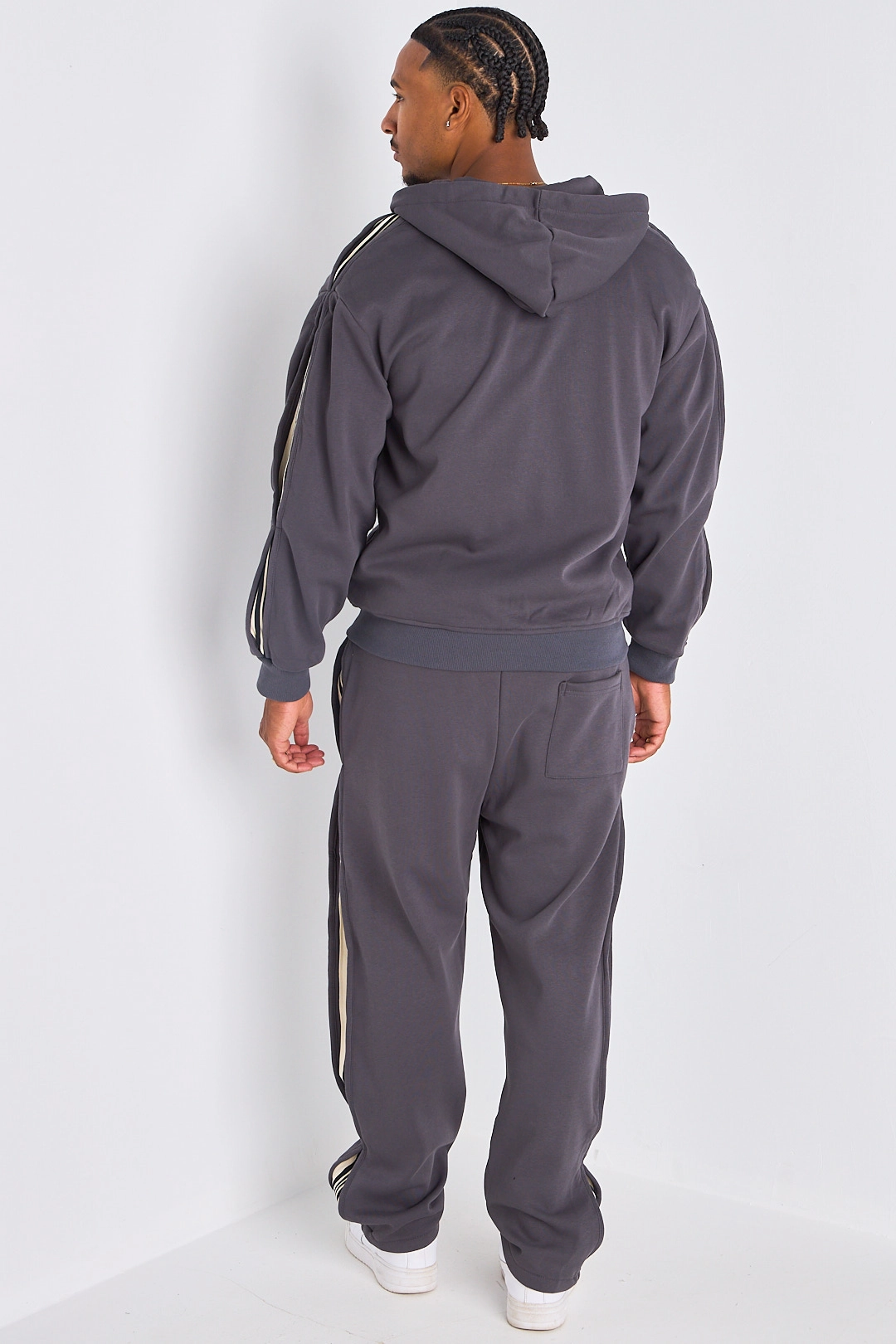Ensemble 2 pièces : Veste + jogging gris foncé à bandes