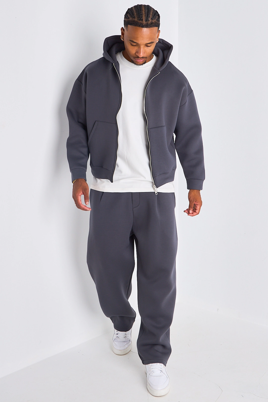 Ensemble 2 pièces : veste à capuche + jogging gris foncé