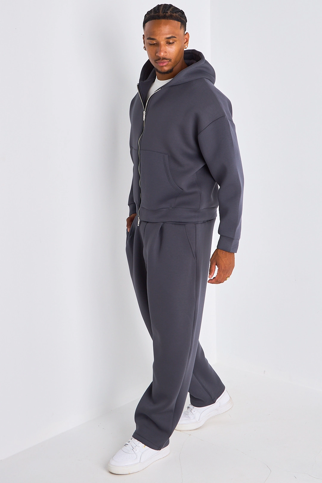 Ensemble 2 pièces : veste à capuche + jogging gris foncé