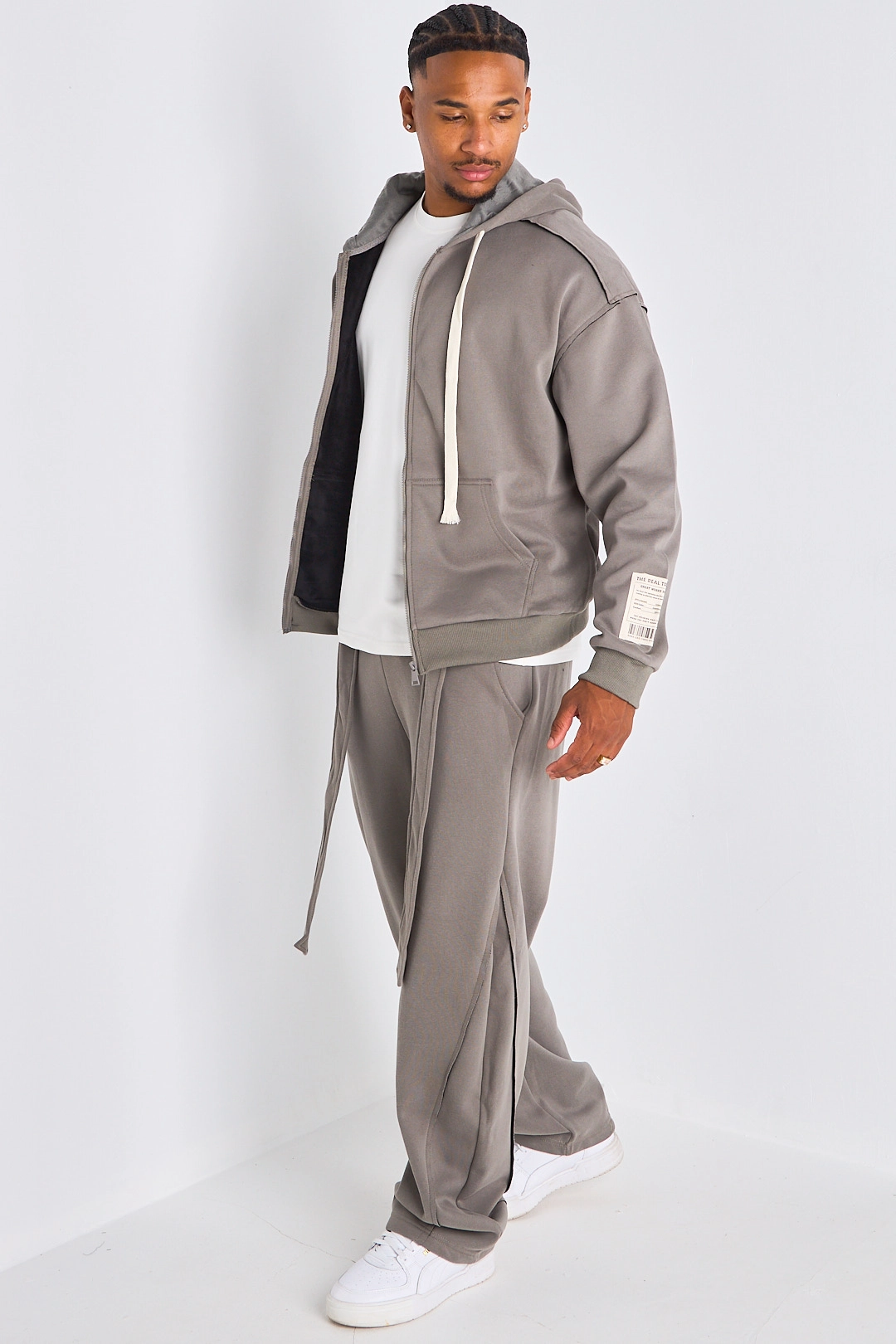 Ensemble 2 pièces : Veste à imprimé au dos  + jogging gris ceinturé