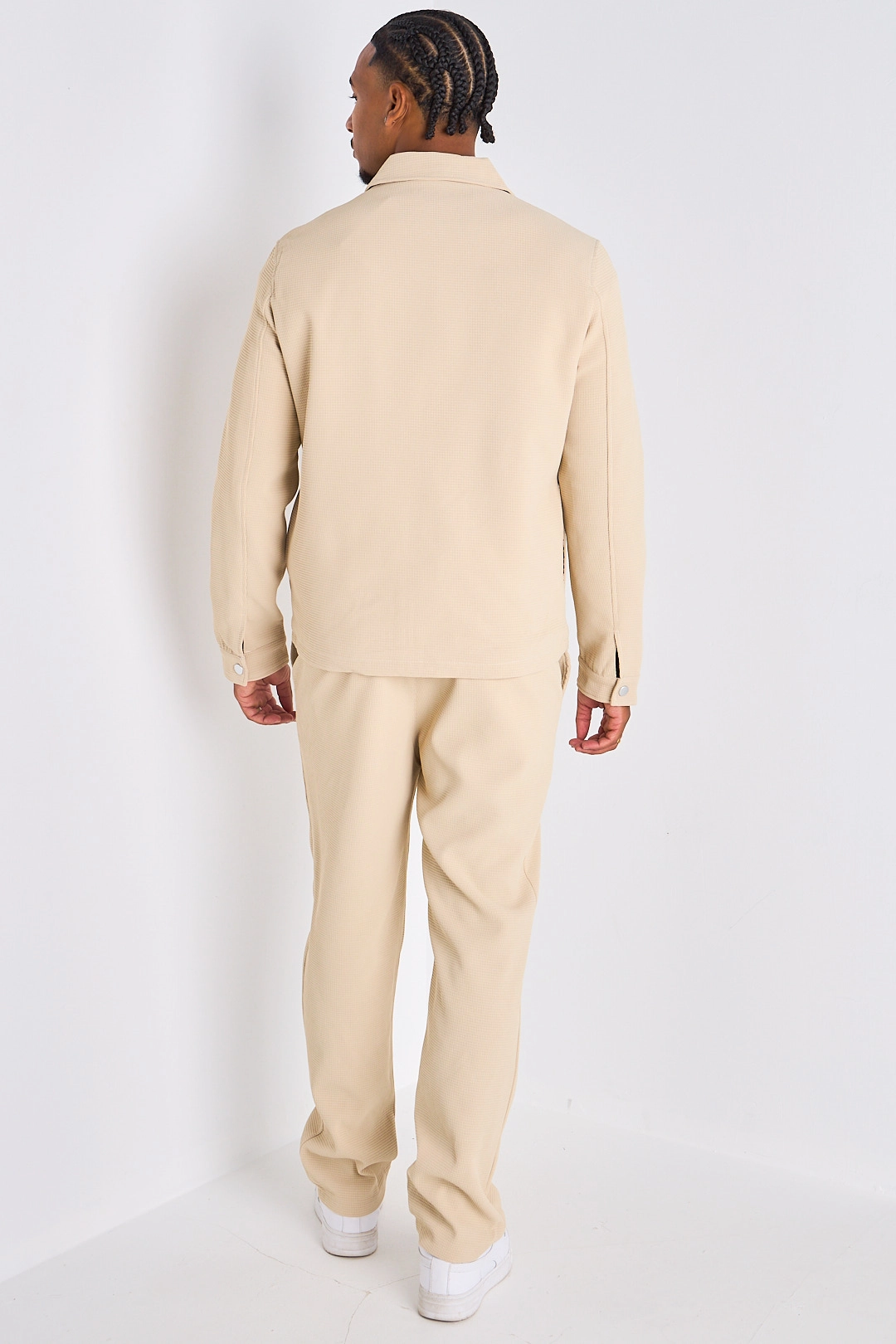 Ensemble 2 pièces : veste + pantalon gaufré beige