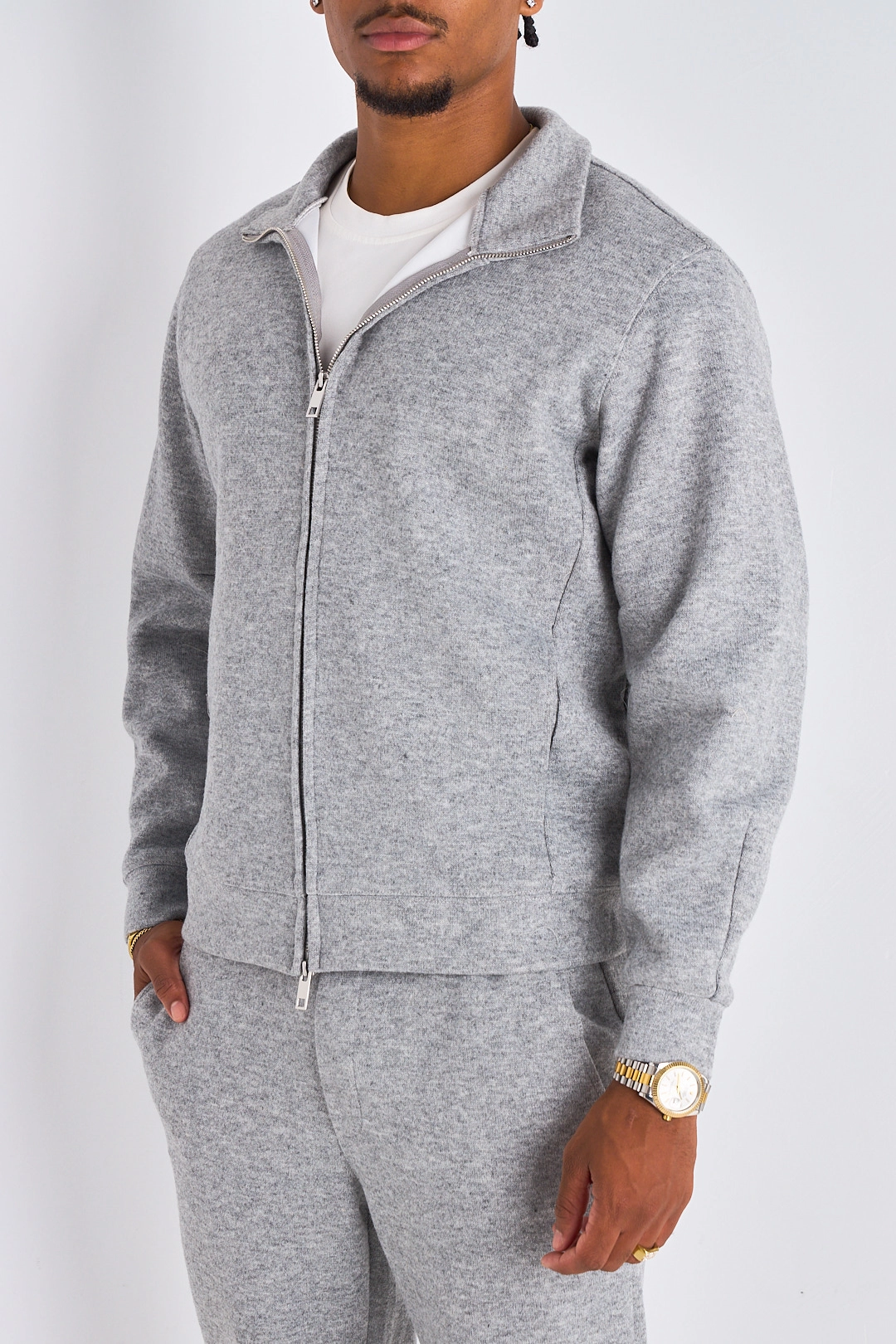 Ensemble 2 pièces : veste + jogging gris en laine