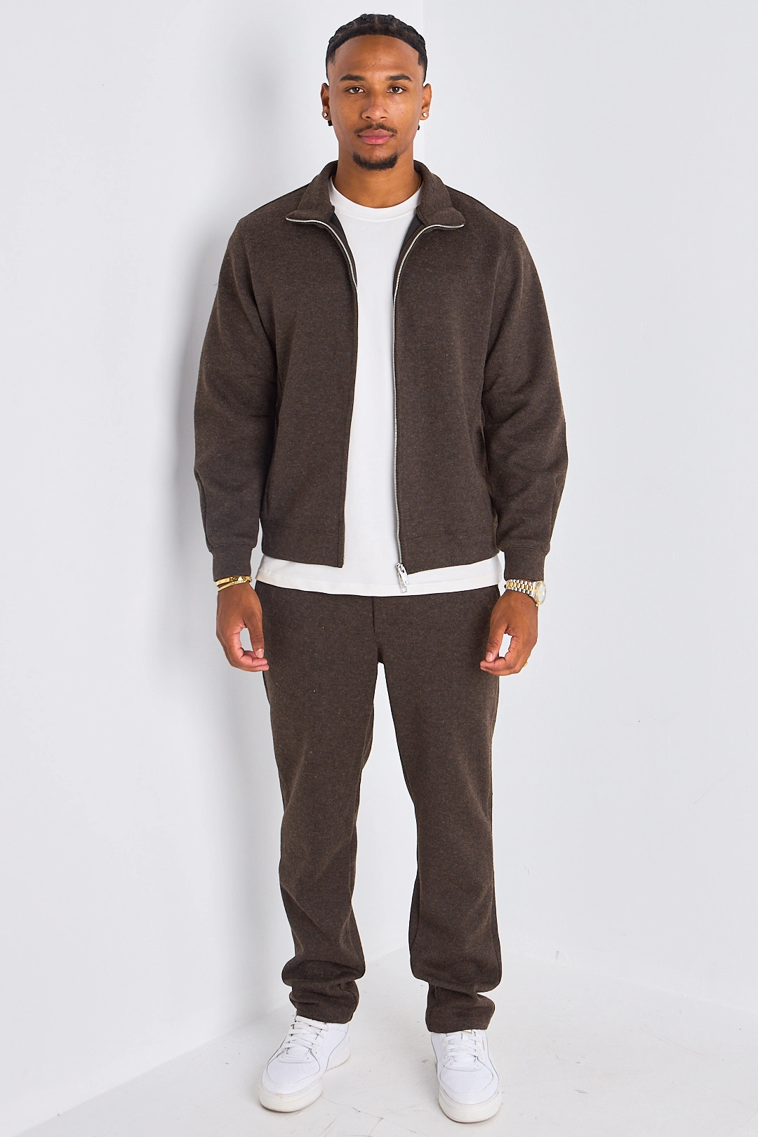 Ensemble 2 pièces : veste + jogging marron en laine