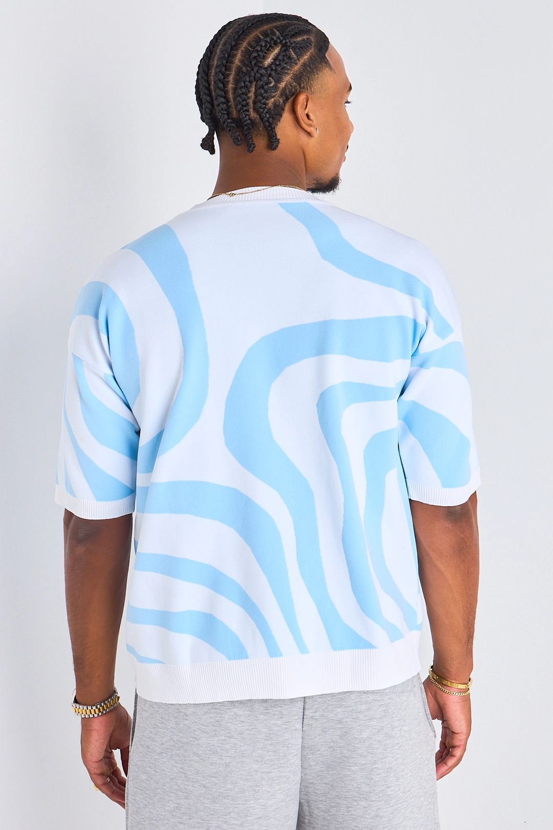 Pull à manches courtes bicolore blanc et bleu
