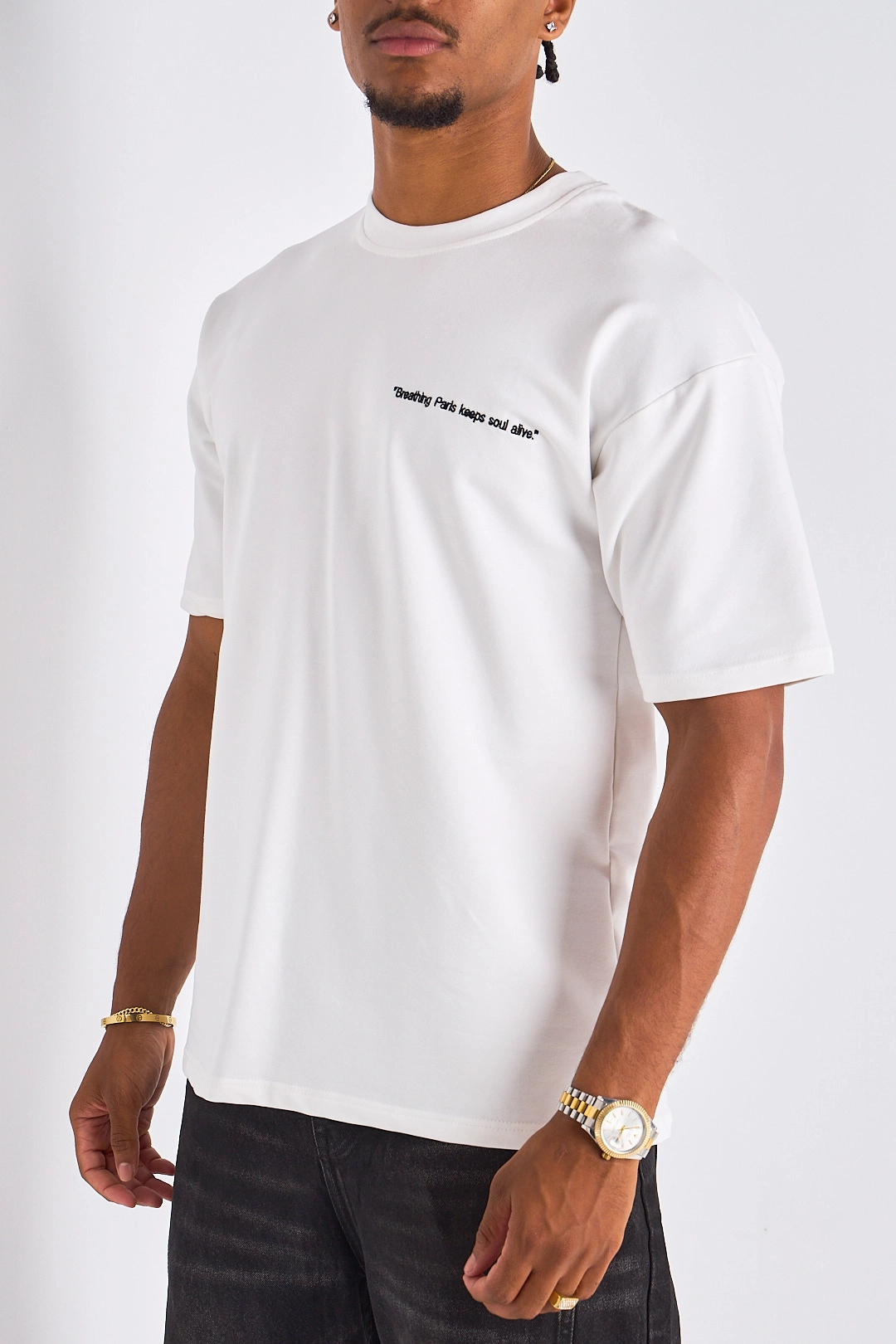 T-shirt blanc à imprimé et inscription "breathing paris "