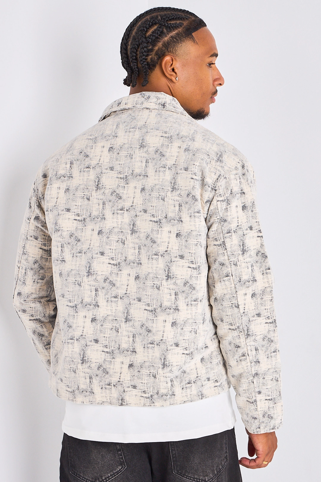 Veste manches longues à col rabat et effet délavé de couleur grise et blanche