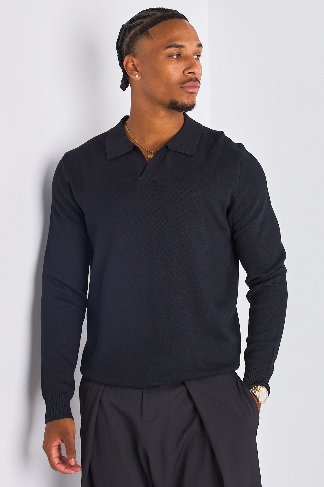 Polo basic à col rabats noir