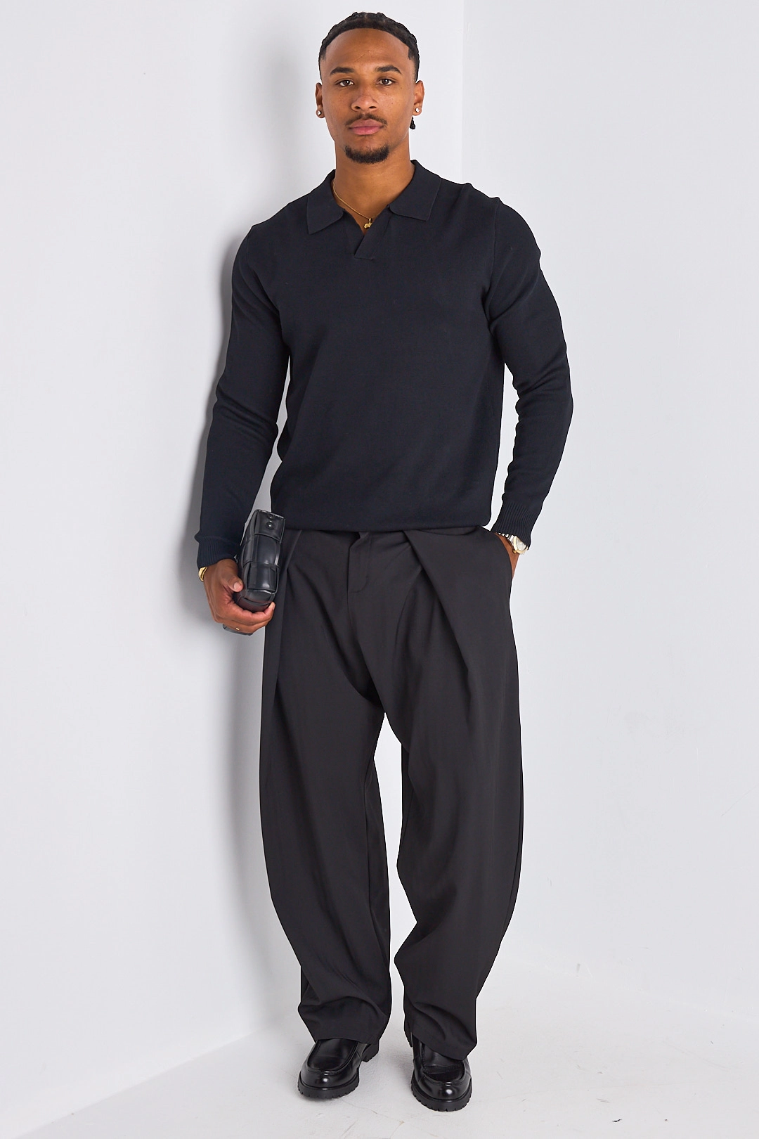 Polo basic à col rabats noir
