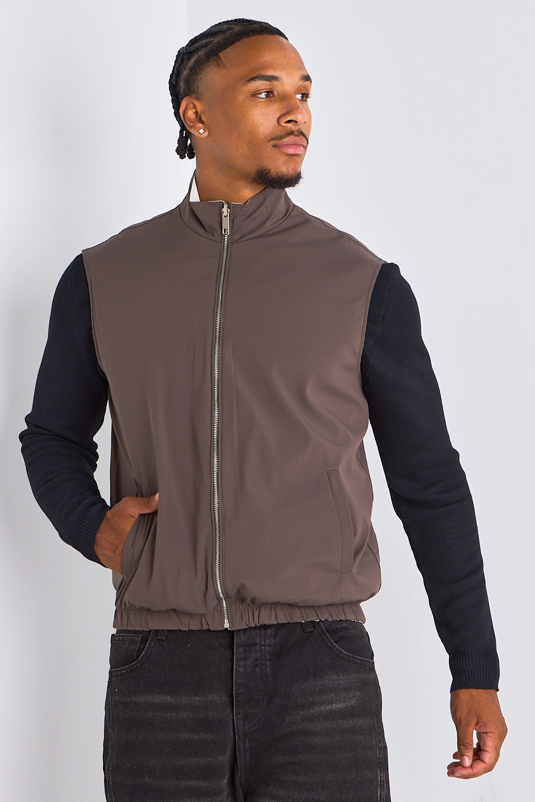 Veste sans manches réversible marron