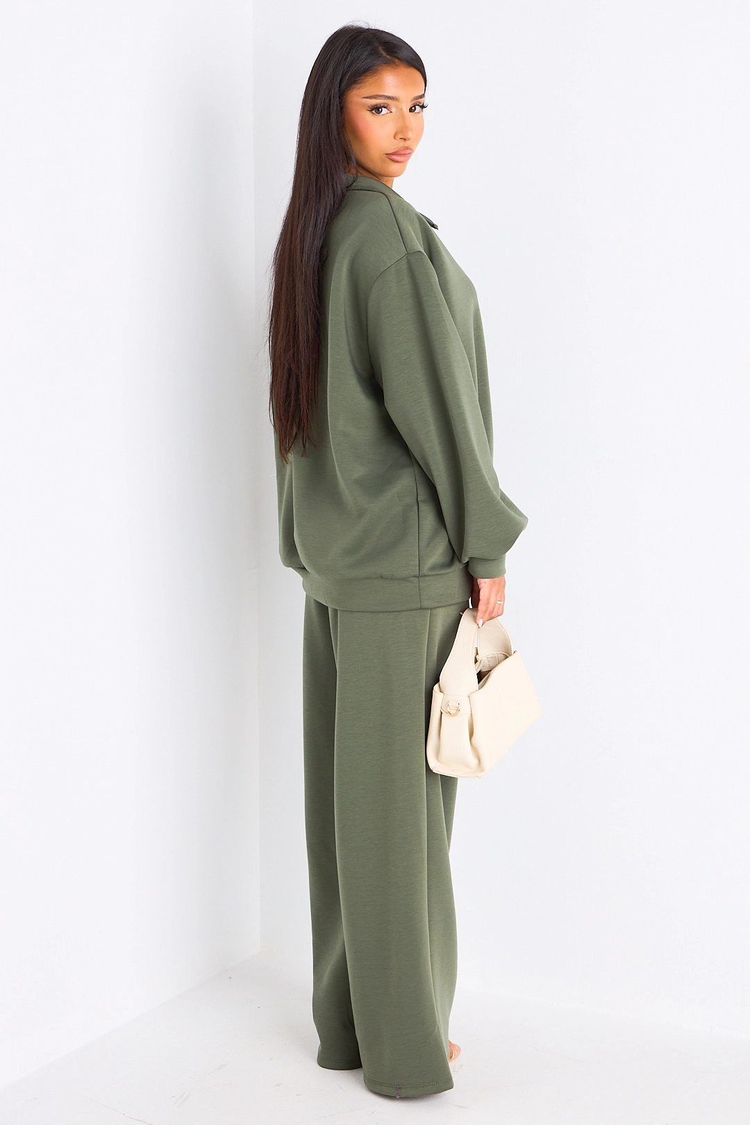 Ensemble deux pièces kaki pull + jogging coupe droite
