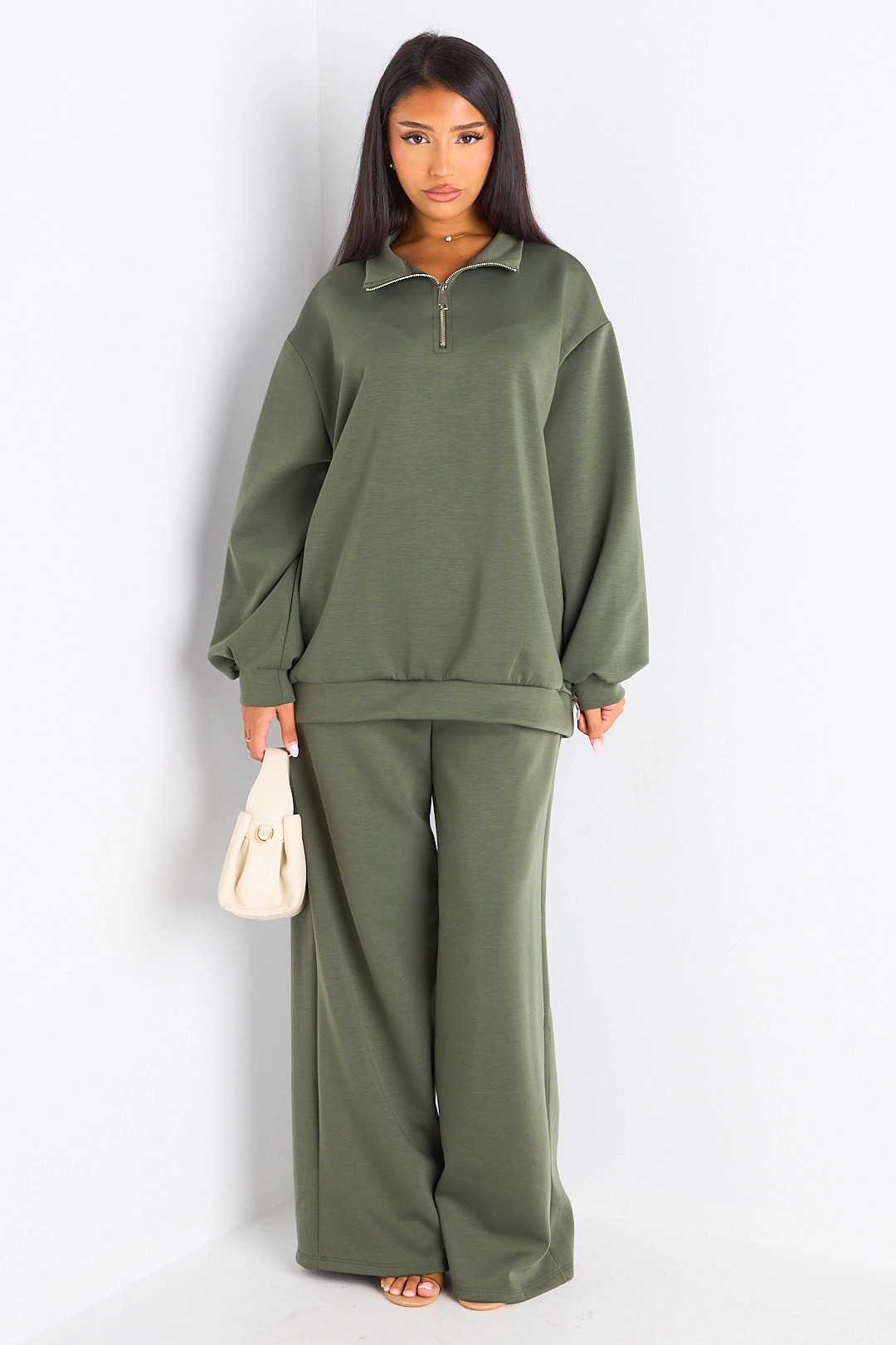 Ensemble deux pièces kaki pull + jogging coupe droite