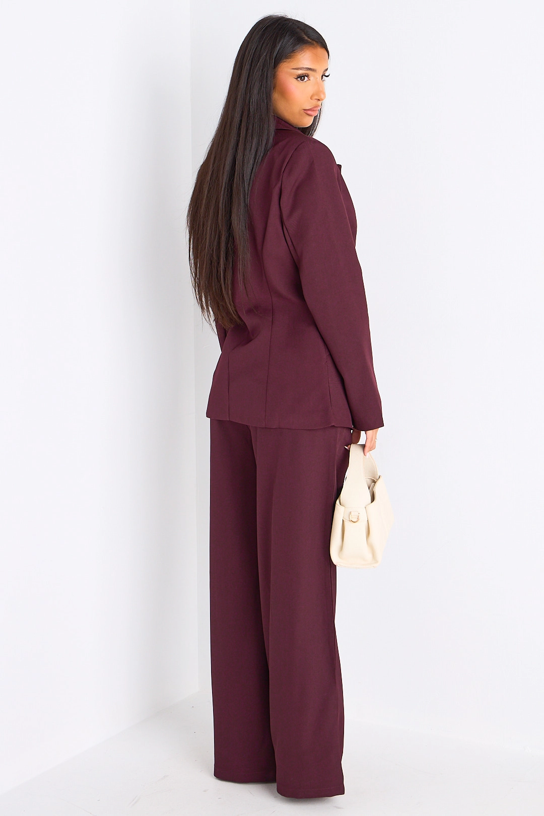 Ensemble tailleur deux pièces prune veste blazer à broche + pantalon