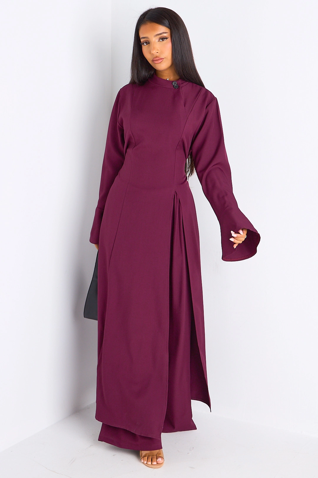 Ensemble 2 pièces : blouse + pantalon prune