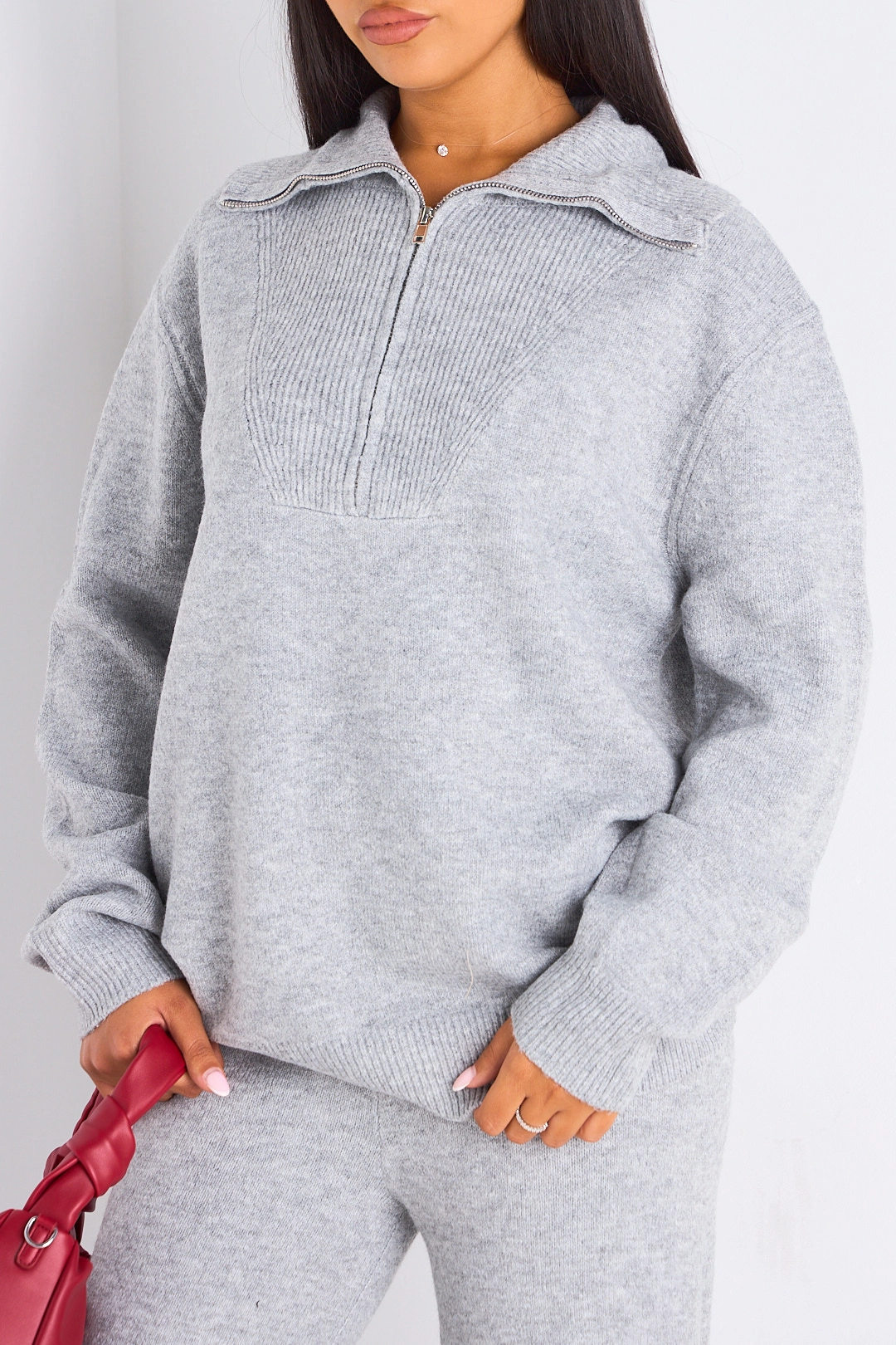 Ensemble deux pièces gris pull + jogging coupe droite en laine