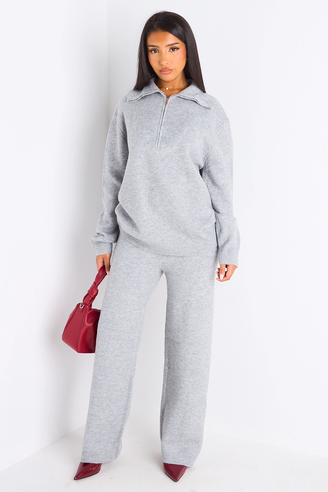 Ensemble deux pièces gris pull + jogging coupe droite en laine