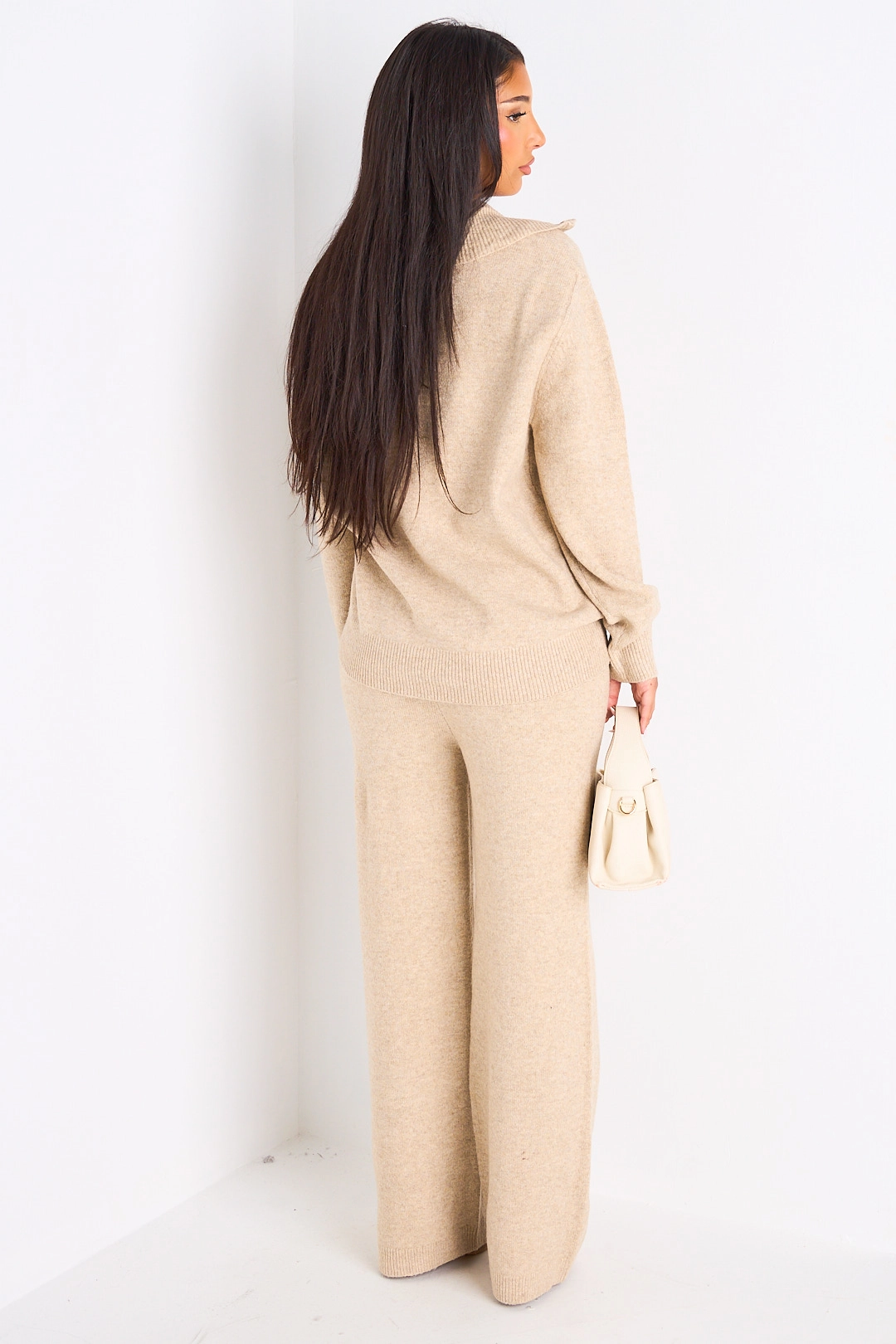 Ensemble deux pièces taupe pull + jogging coupe droite en laine