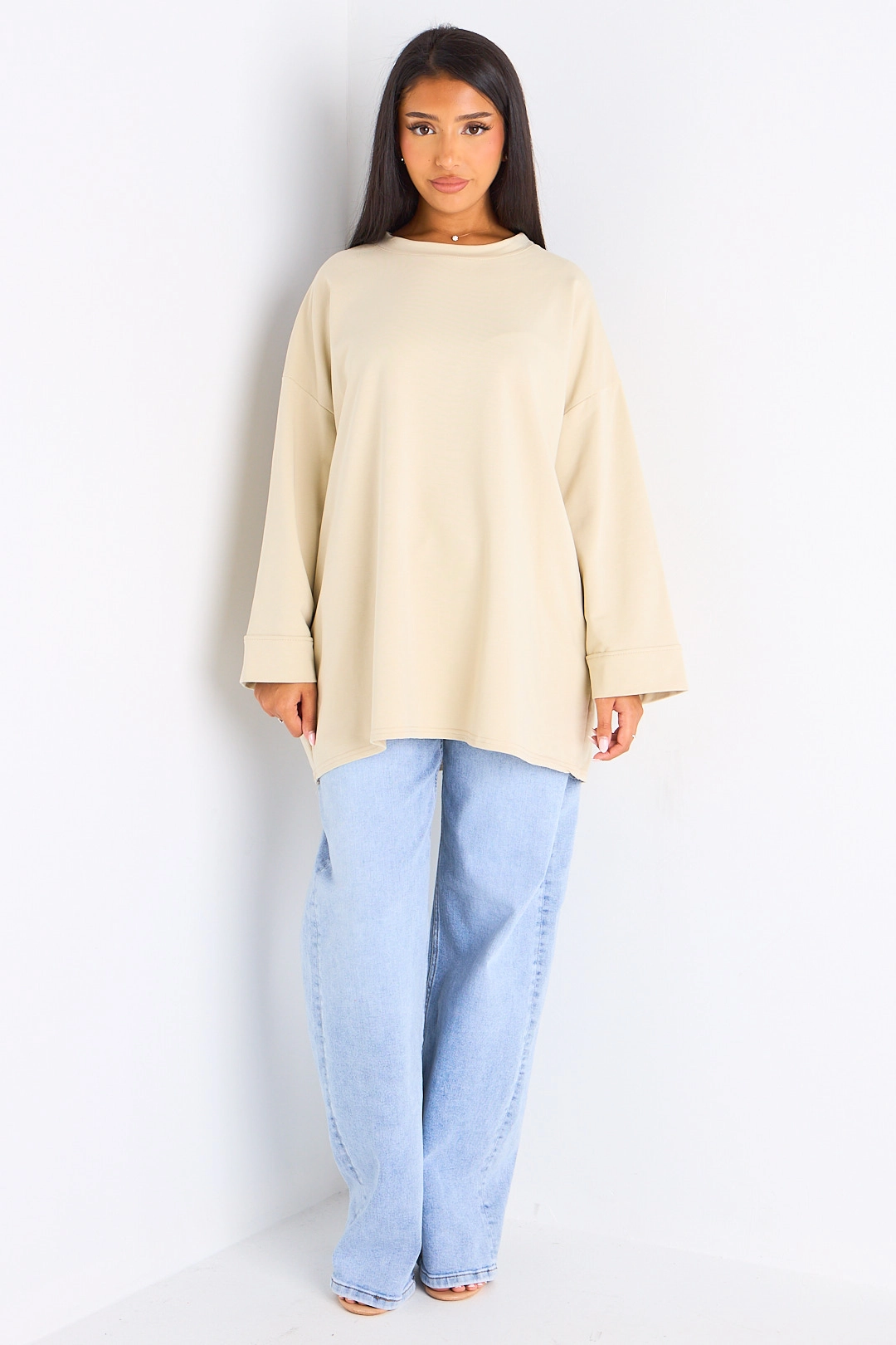 T-shirt mi-long beige