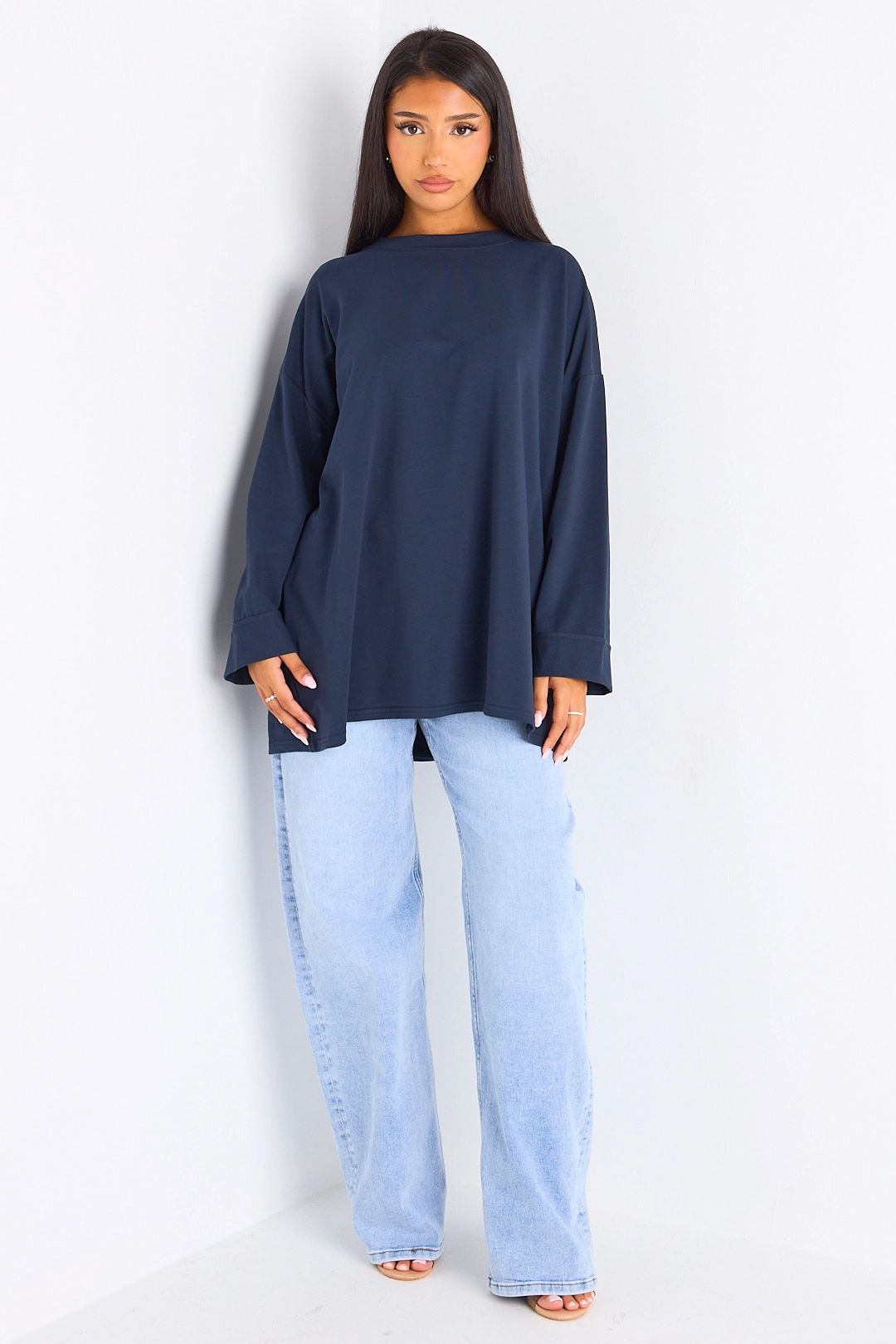 T-shirt mi-long bleu marine