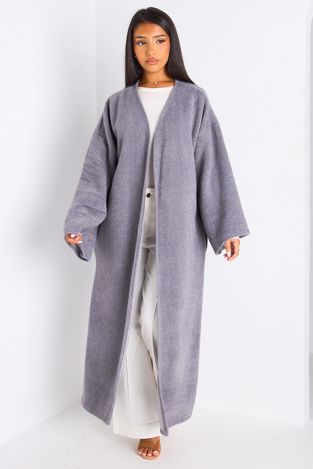 Cardigan gris long à coupe fluide et ouverte