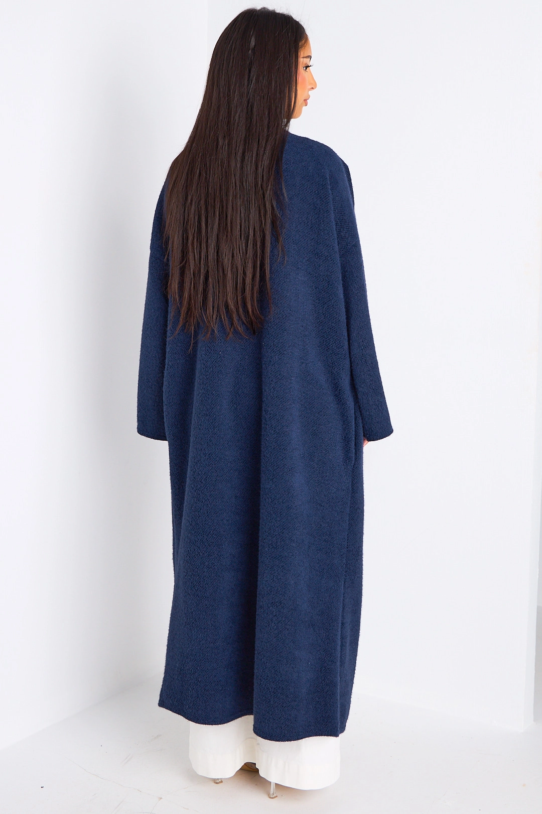 Cardigan bleu marine long à coupe fluide et ouverte