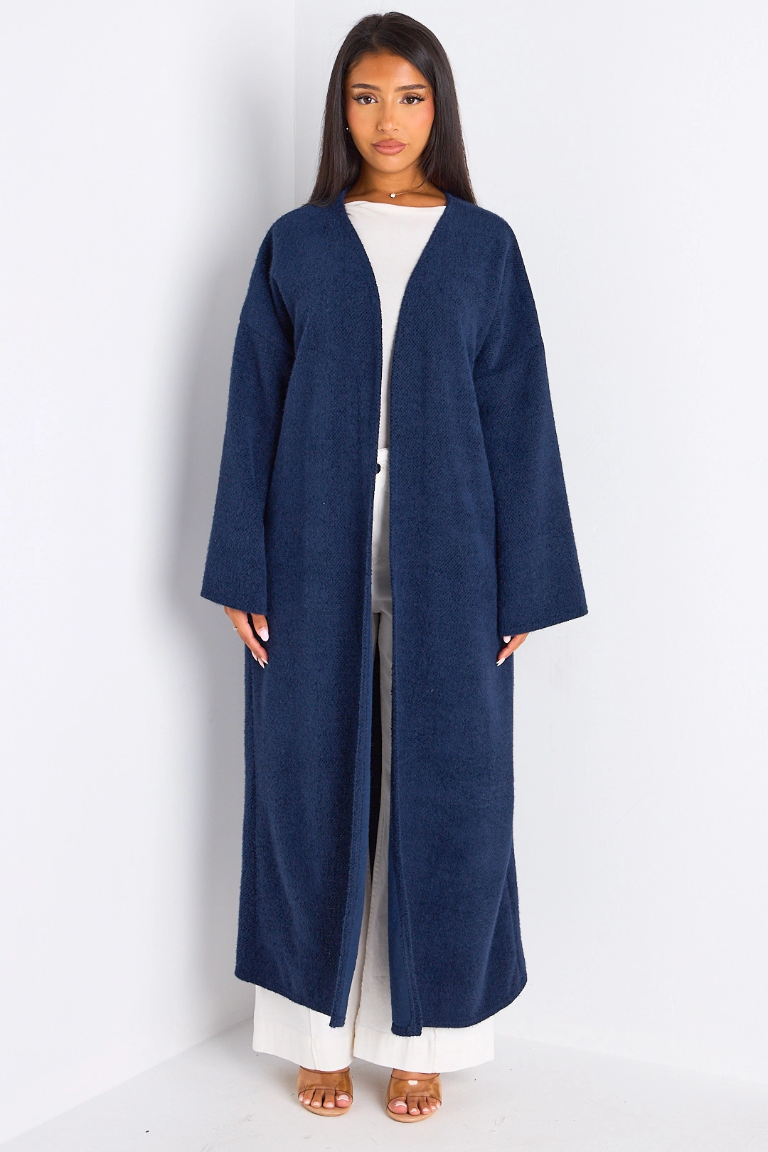 Cardigan bleu marine long à coupe fluide et ouverte