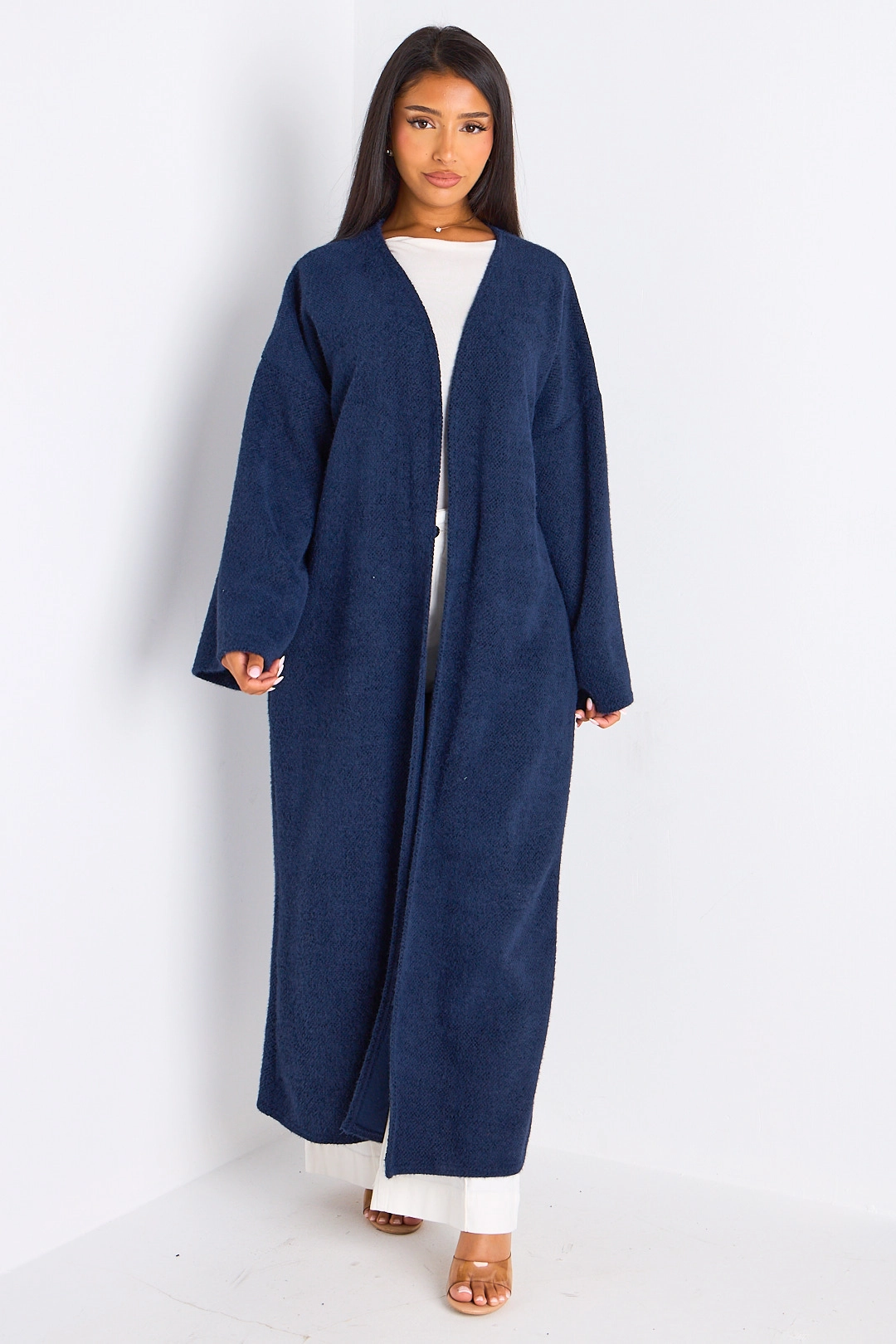 Cardigan bleu marine long à coupe fluide et ouverte