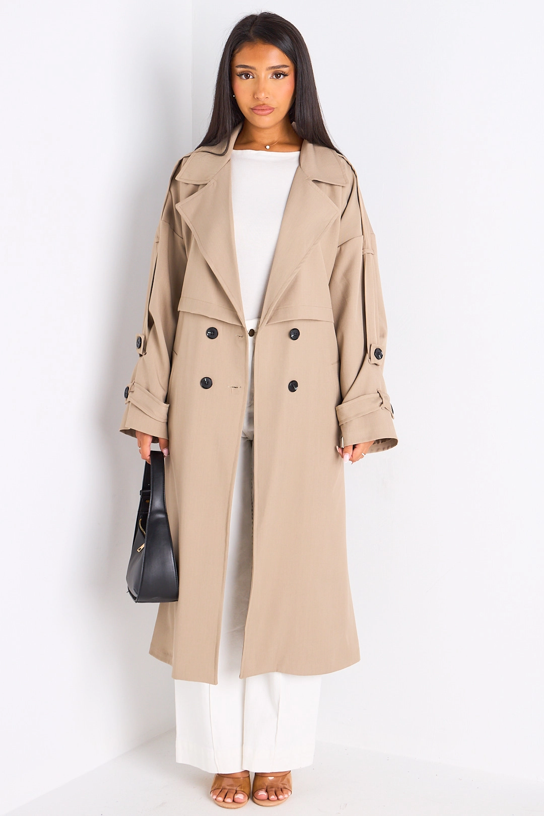 Trench long de couleur taupe