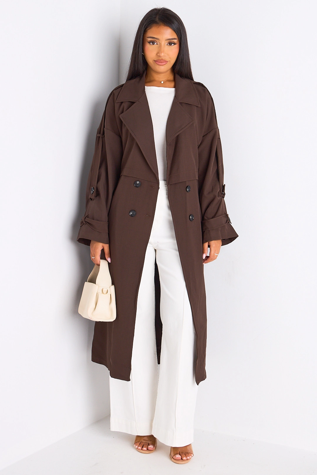 Trench long de couleur marron
