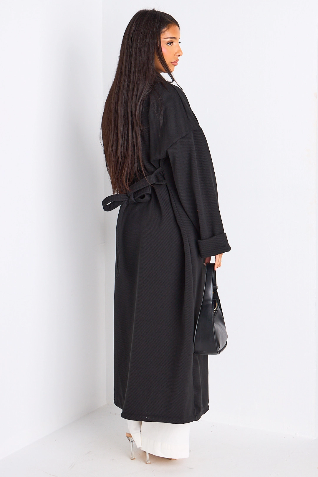Manteau long ceinturé noir