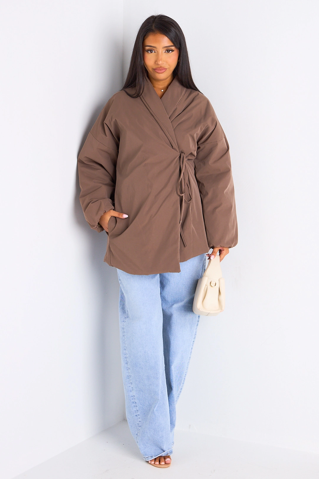Veste ballon croisée taupe