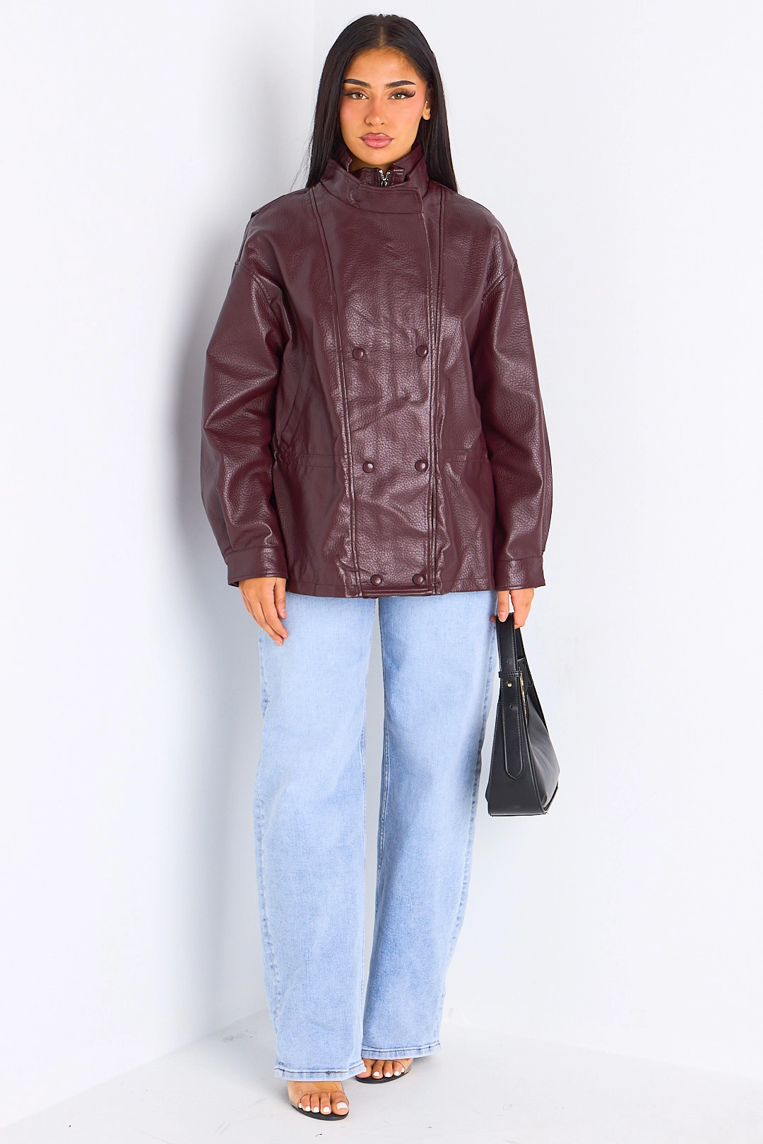 Veste en simili cuir bordeaux