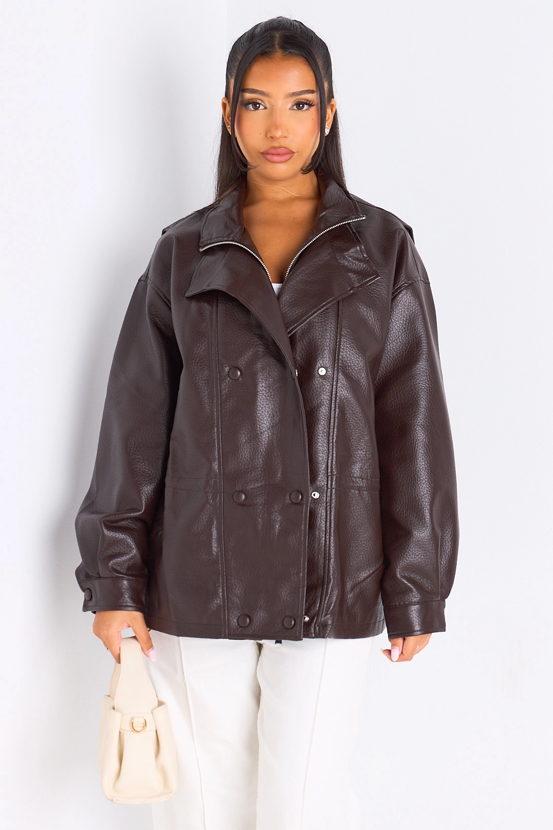 Veste en simili cuir marron