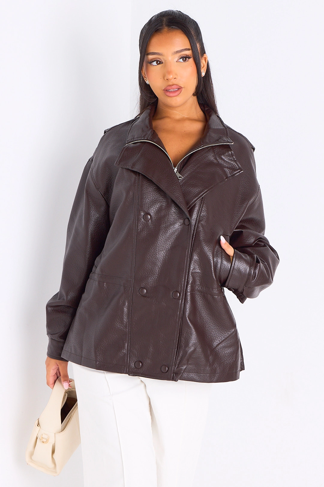 Veste en simili cuir marron