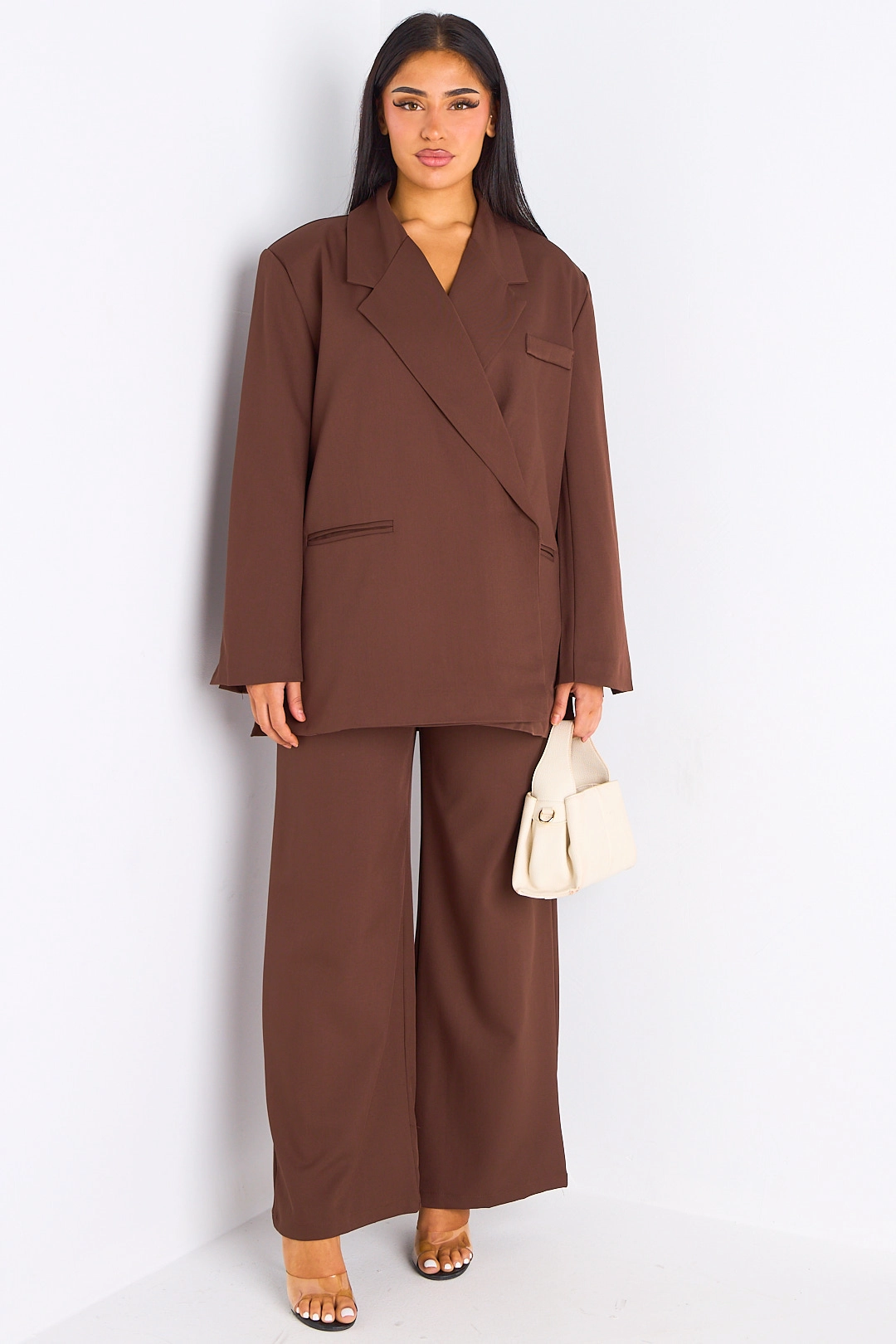 Ensemble 2 pièces : blazer + pantalon tailleur marron