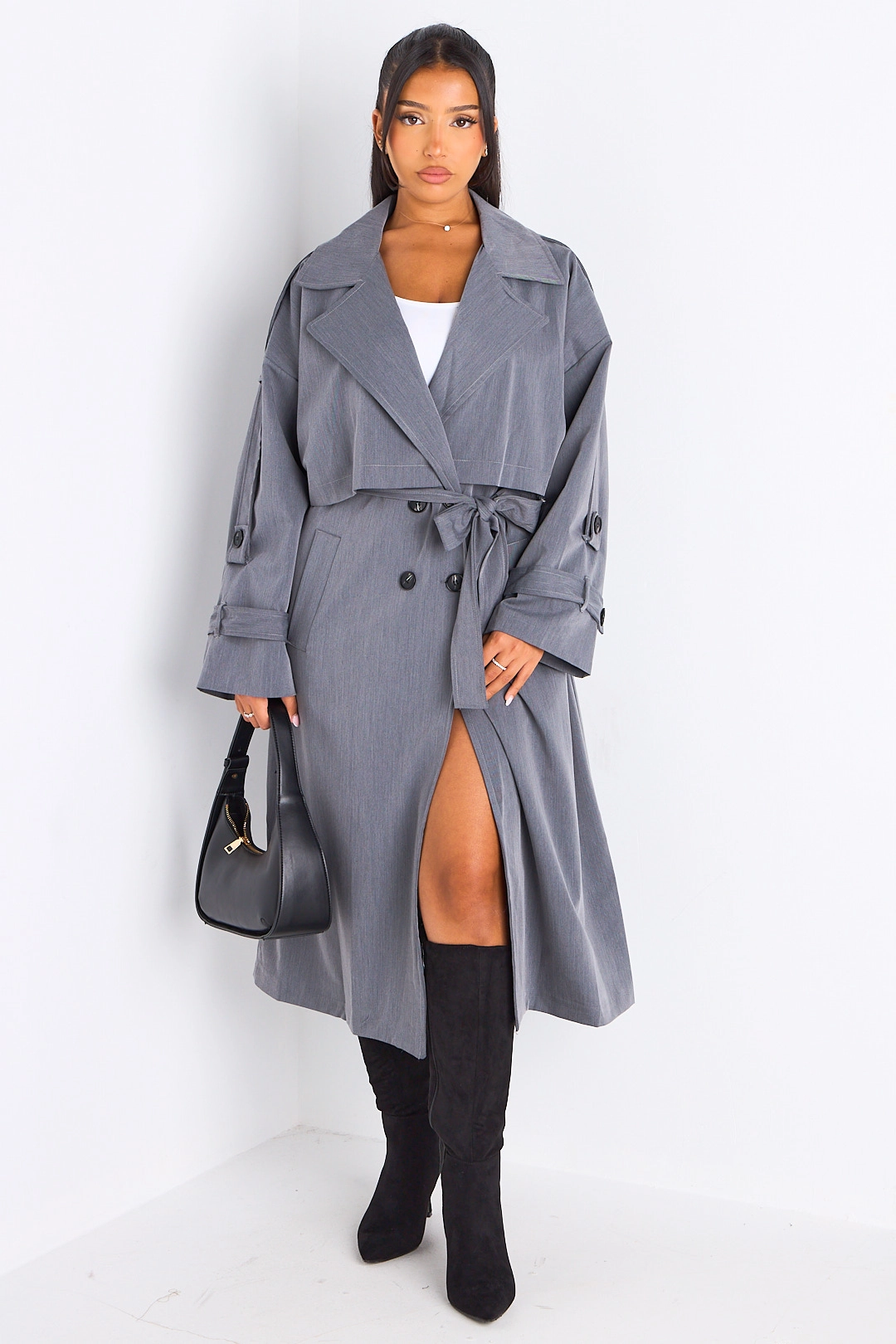 Trench long de couleur gris clair