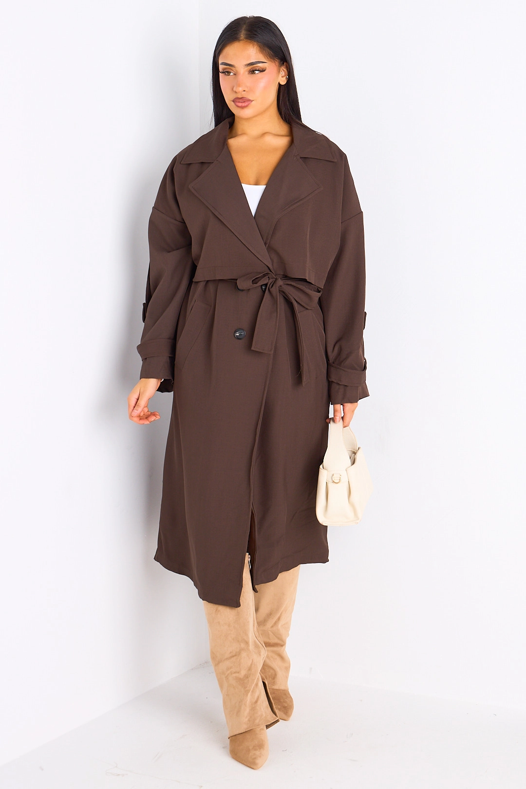 Trench long de couleur marron
