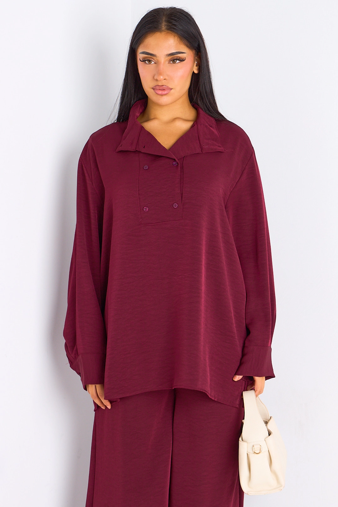 Ensemble 2 pièces : blouse + pantalon prune