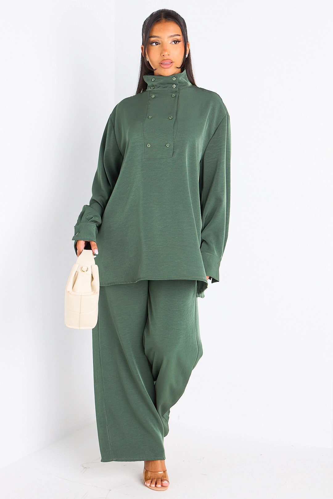 Ensemble 2 pièces : blouse + pantalon kaki