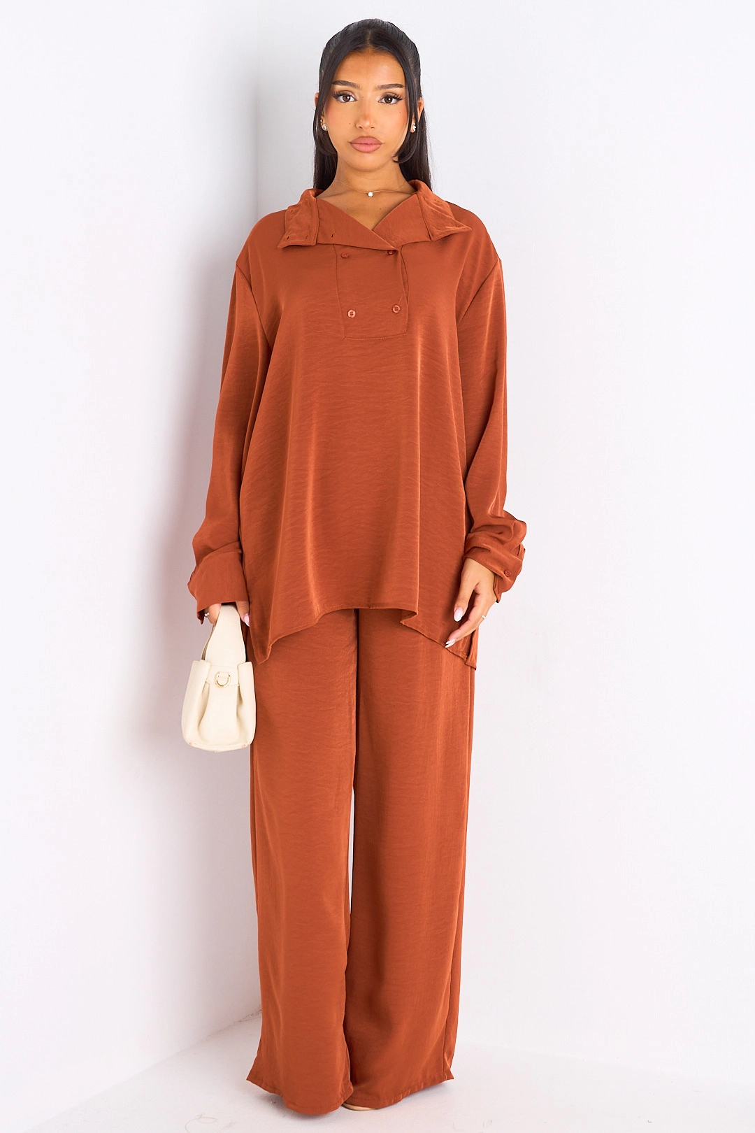 Ensemble 2 pièces : blouse + pantalon rouille