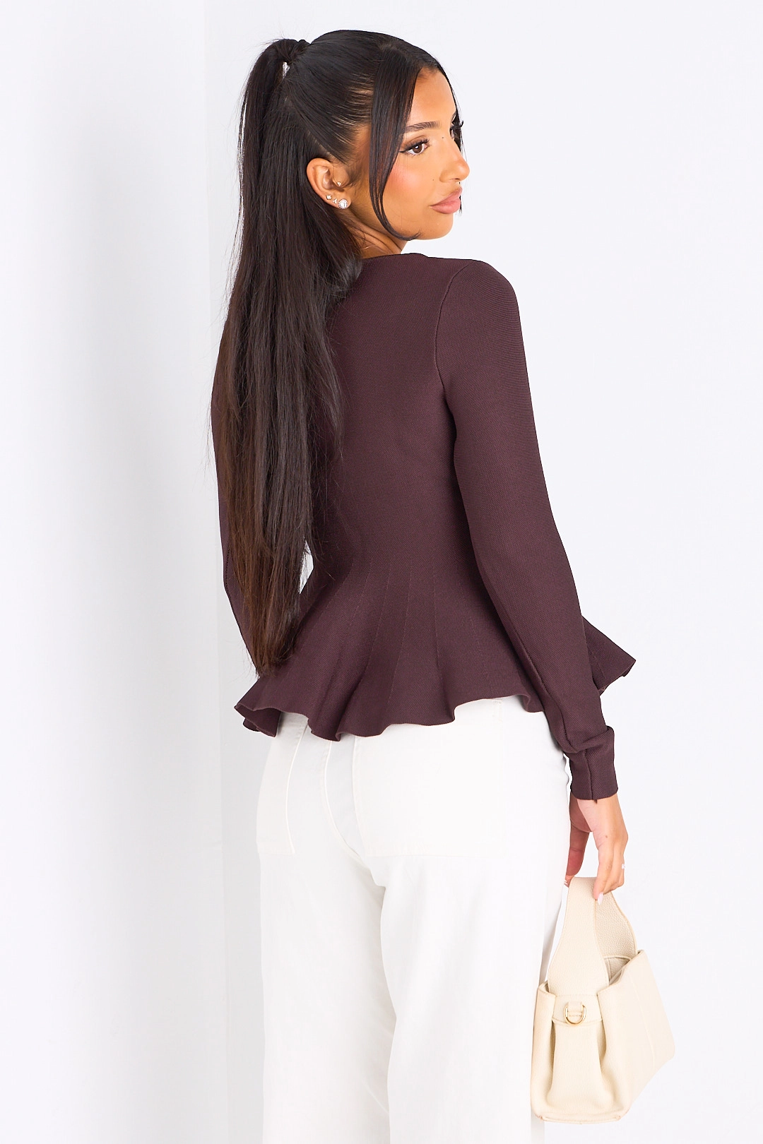 T-shirt manches longues évasé sur les hanches marron
