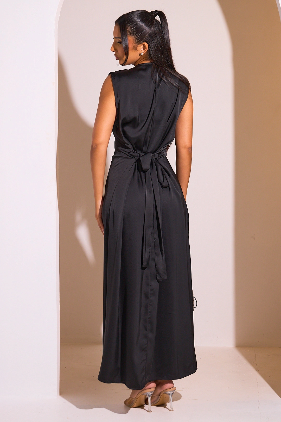 Ensemble 2 pièces : abaya + kimono noir à motif géométrique
