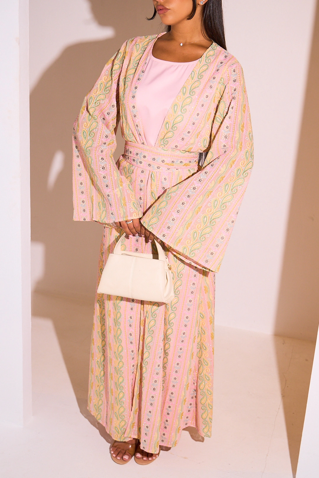 Ensemble 2 pièces : abaya + kimono rose colorés