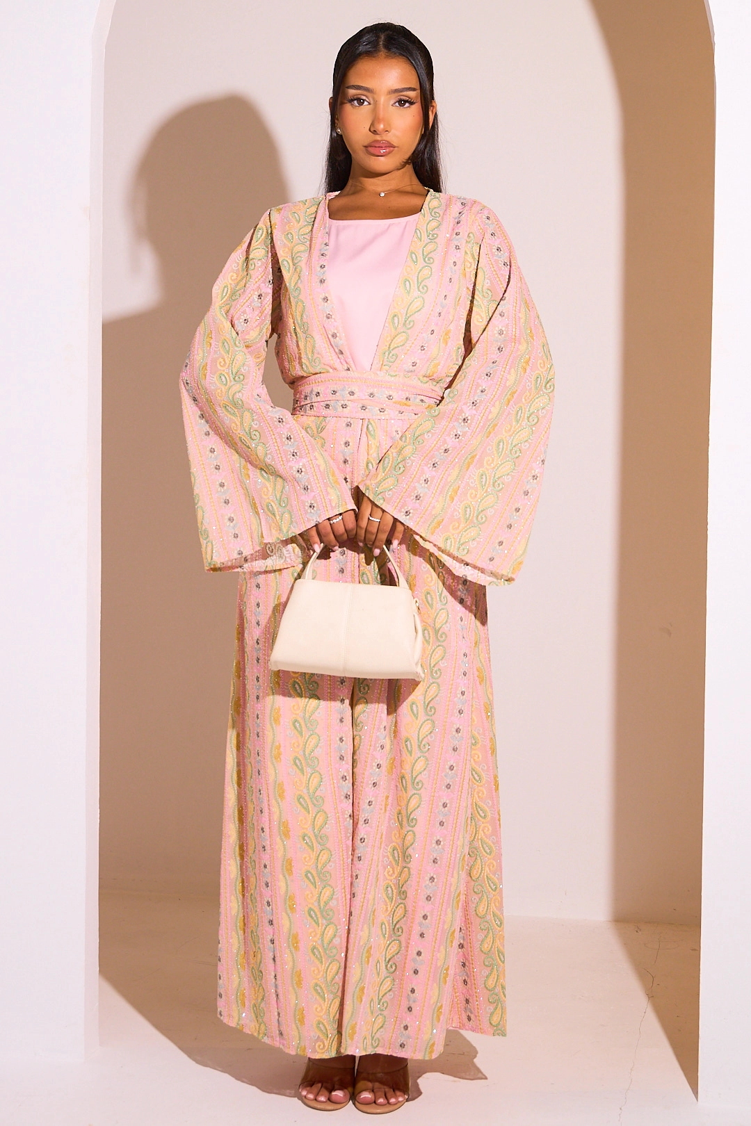 Ensemble 2 pièces : abaya + kimono rose colorés