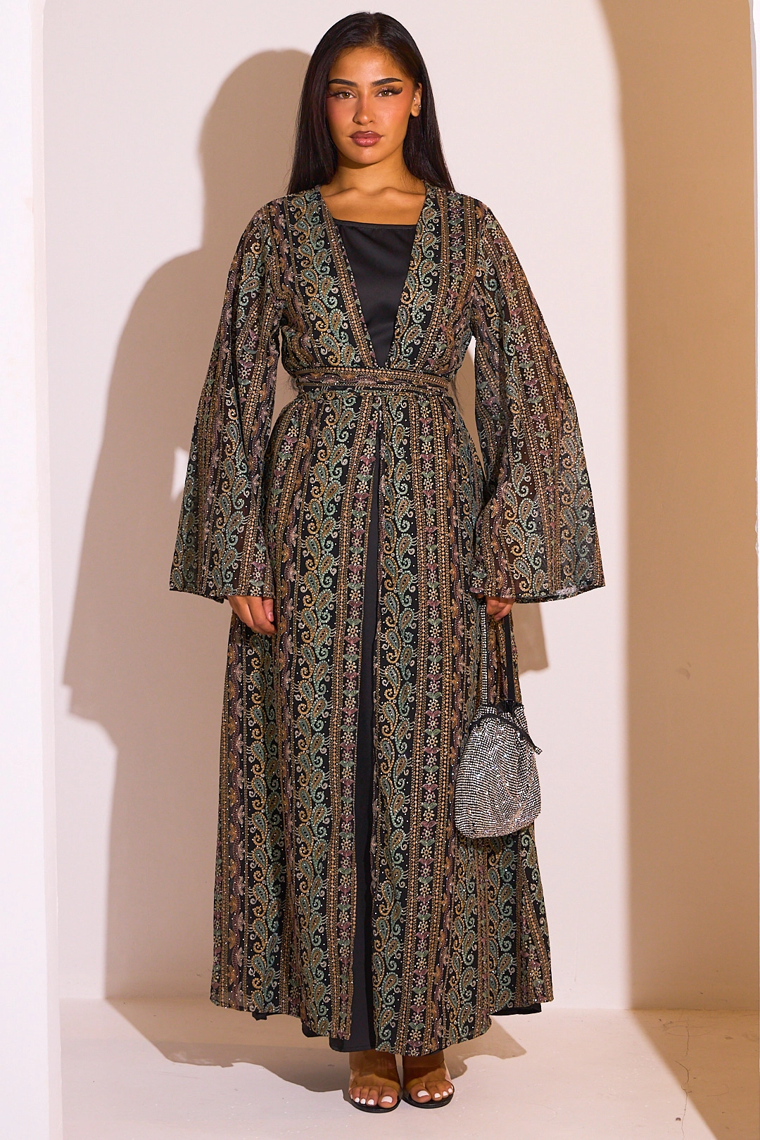 Ensemble 2 pièces : abaya + kimono noir colorés