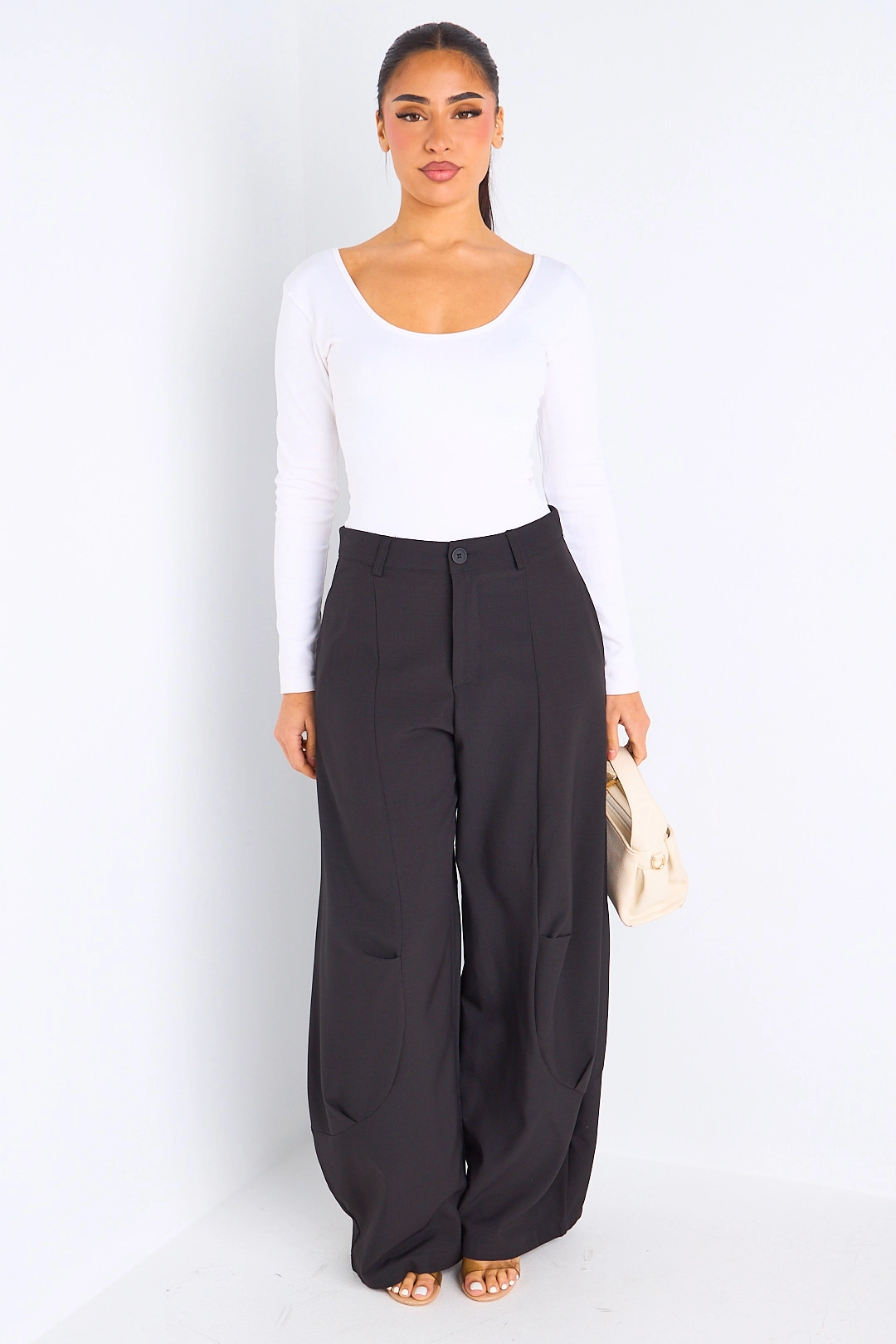 Pantalon de tailleur noir style palazzo